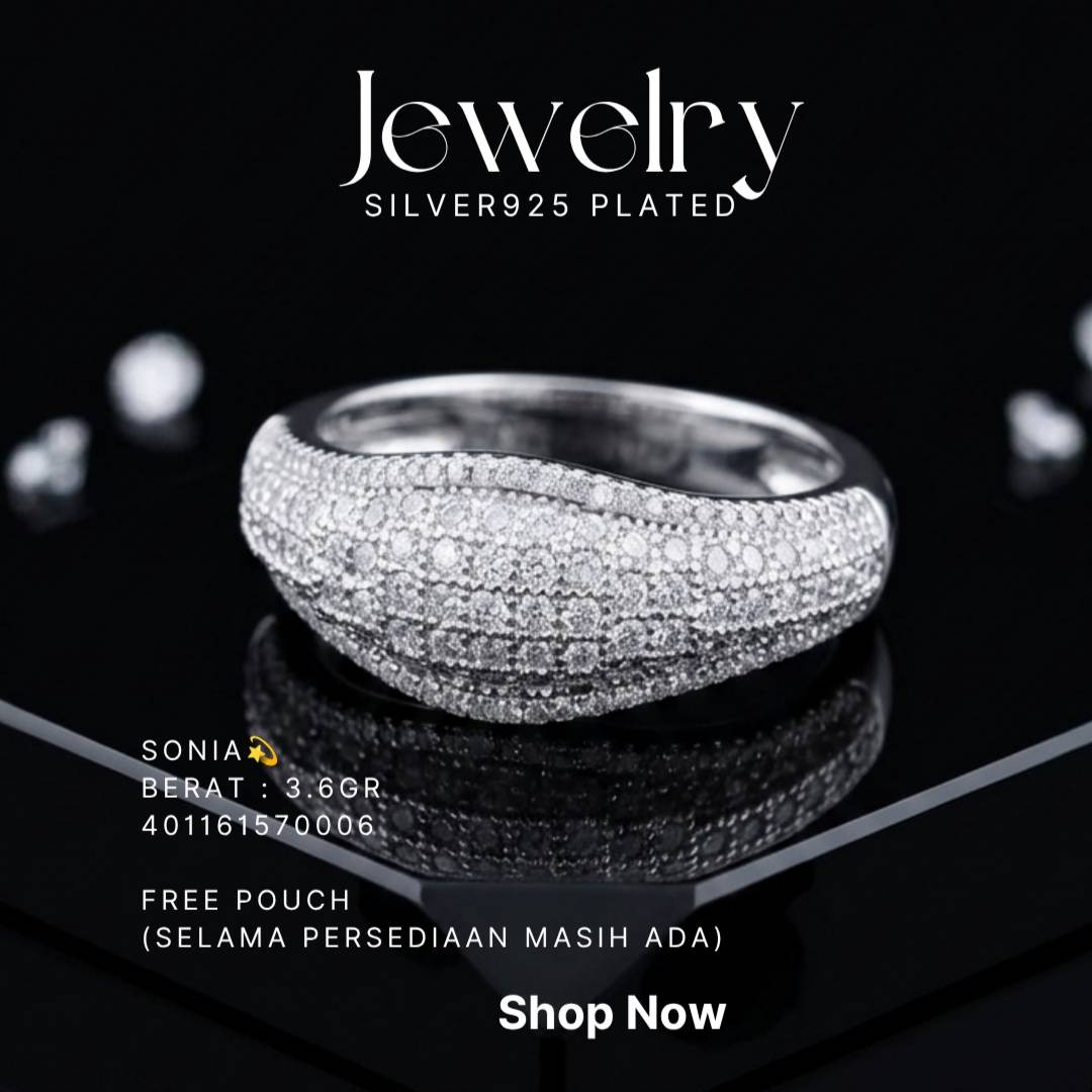 Cincin perak 925 model Sonia bertabur zirkonia pave dengan latar hitam