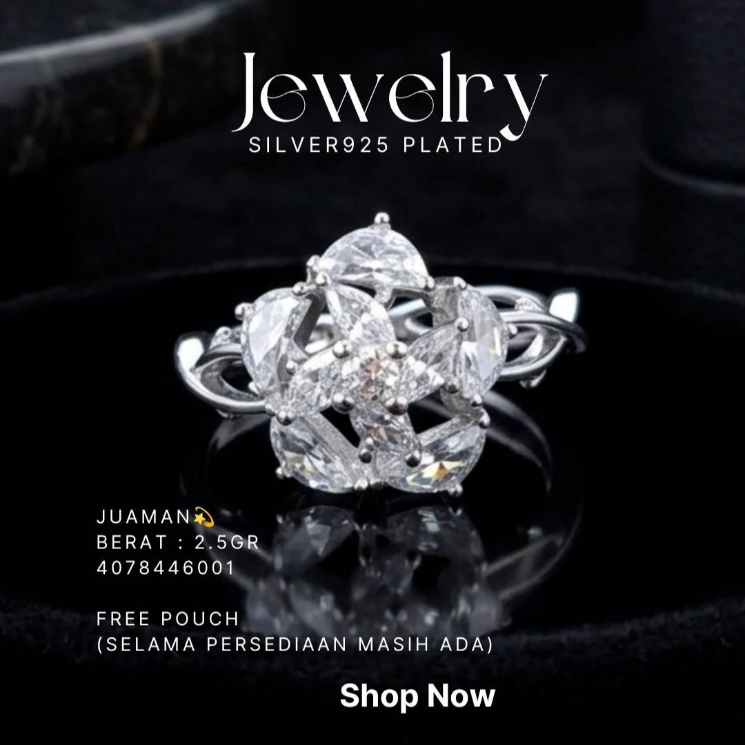 Cincin perak 925 model Juaman berbentuk bunga dari zirkonia