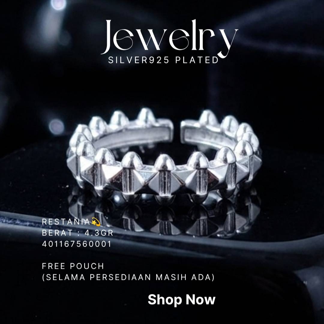 Cincin perak 925 model Restania terbuka dengan motif piramida
