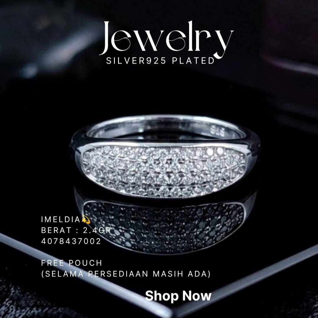 Cincin perak 925 model Imeldia dengan permukaan zirkonia pave