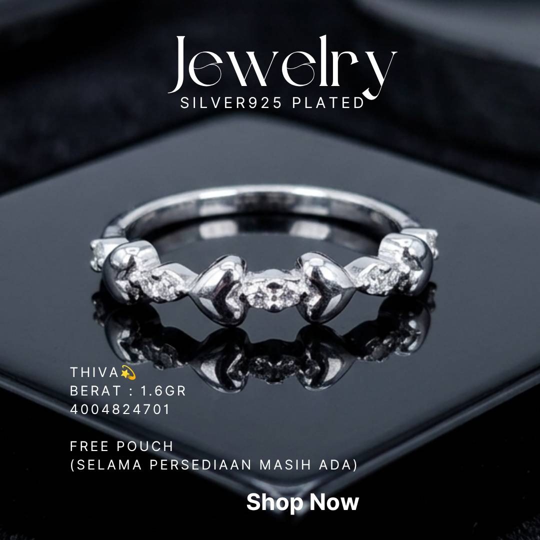 Cincin perak 925 model Thiva dengan motif hati dan zirkonia
