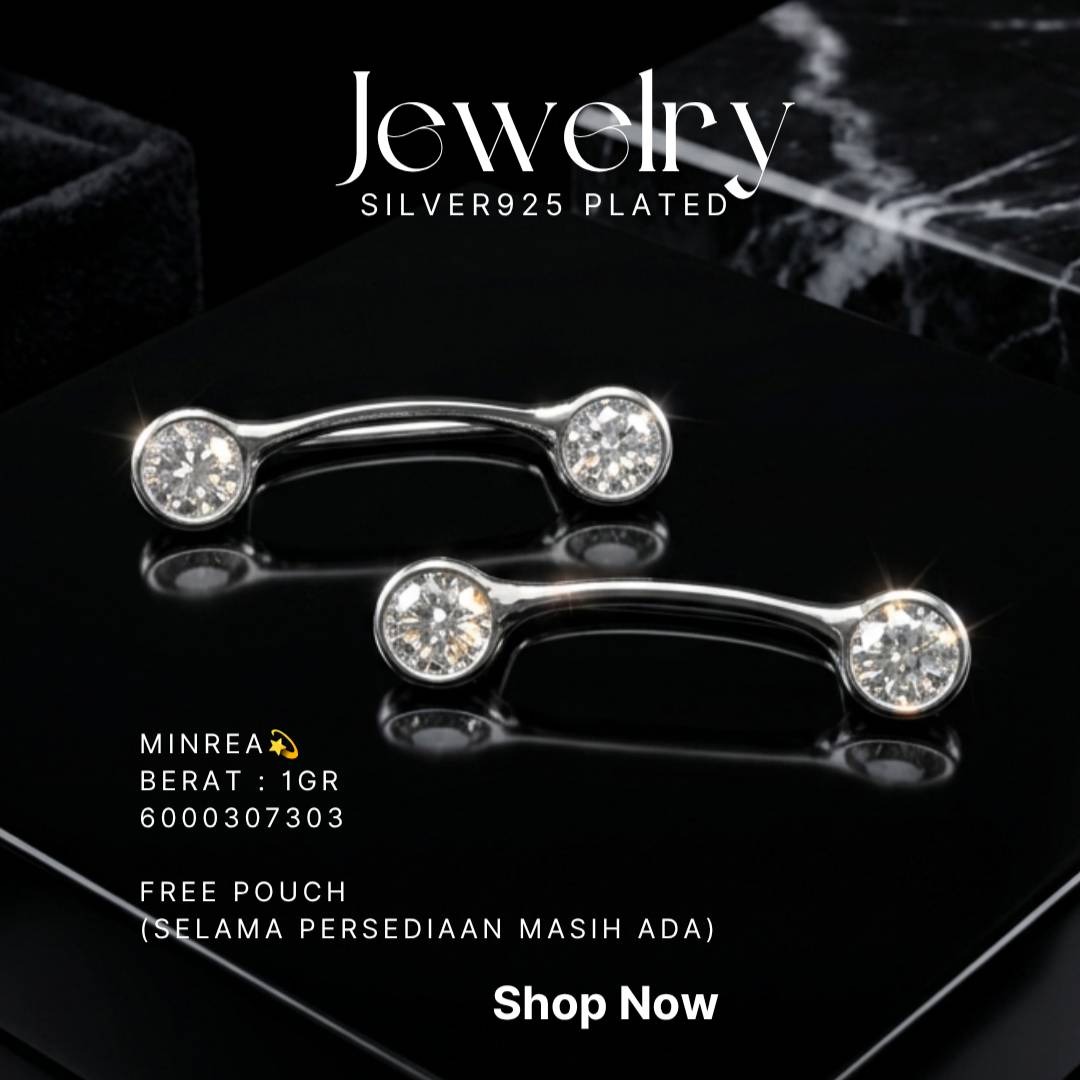 Anting slip perak 925 model Minrea dengan dua zirkonia bulat di tiap ujung