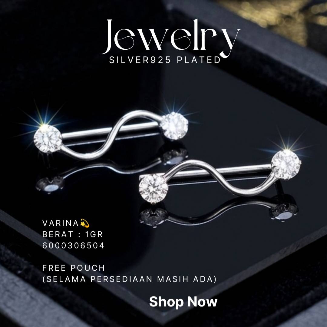 Anting slip perak 925 model Varina berbentuk gelombang dengan zirkonia