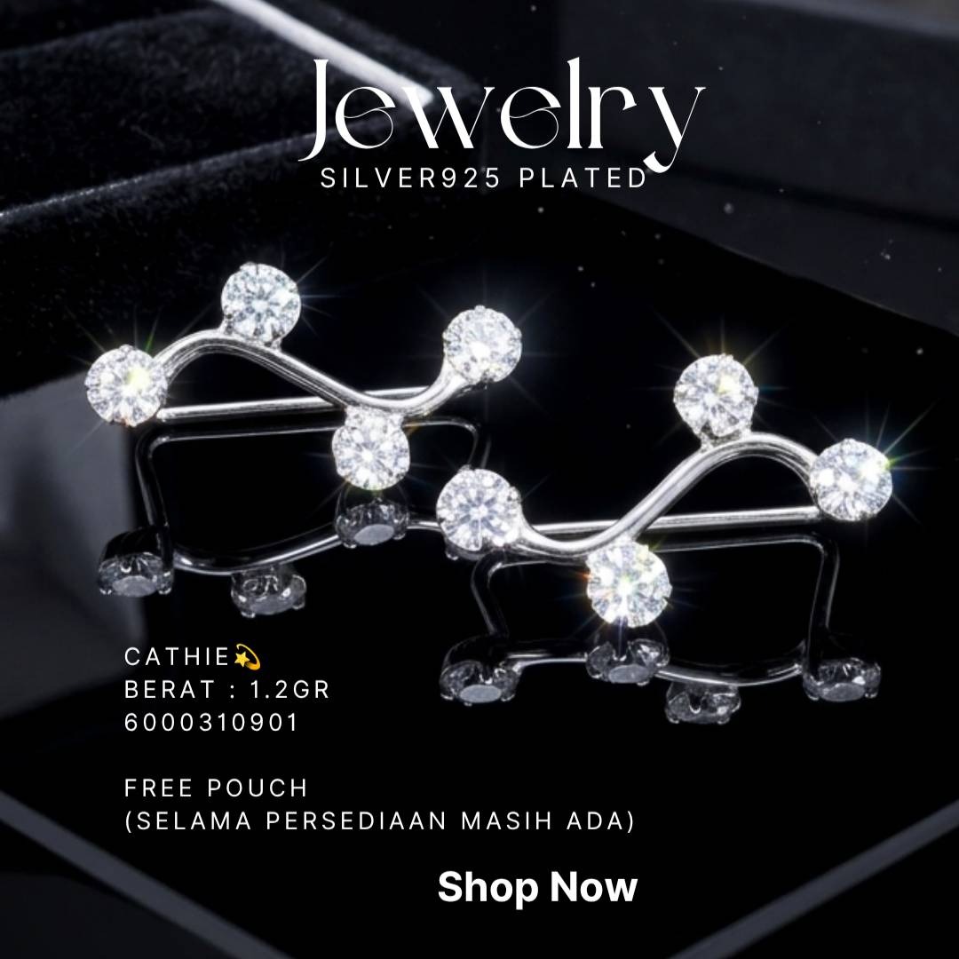 Anting slip perak 925 model Cathie gelombang dengan beberapa zirkonia