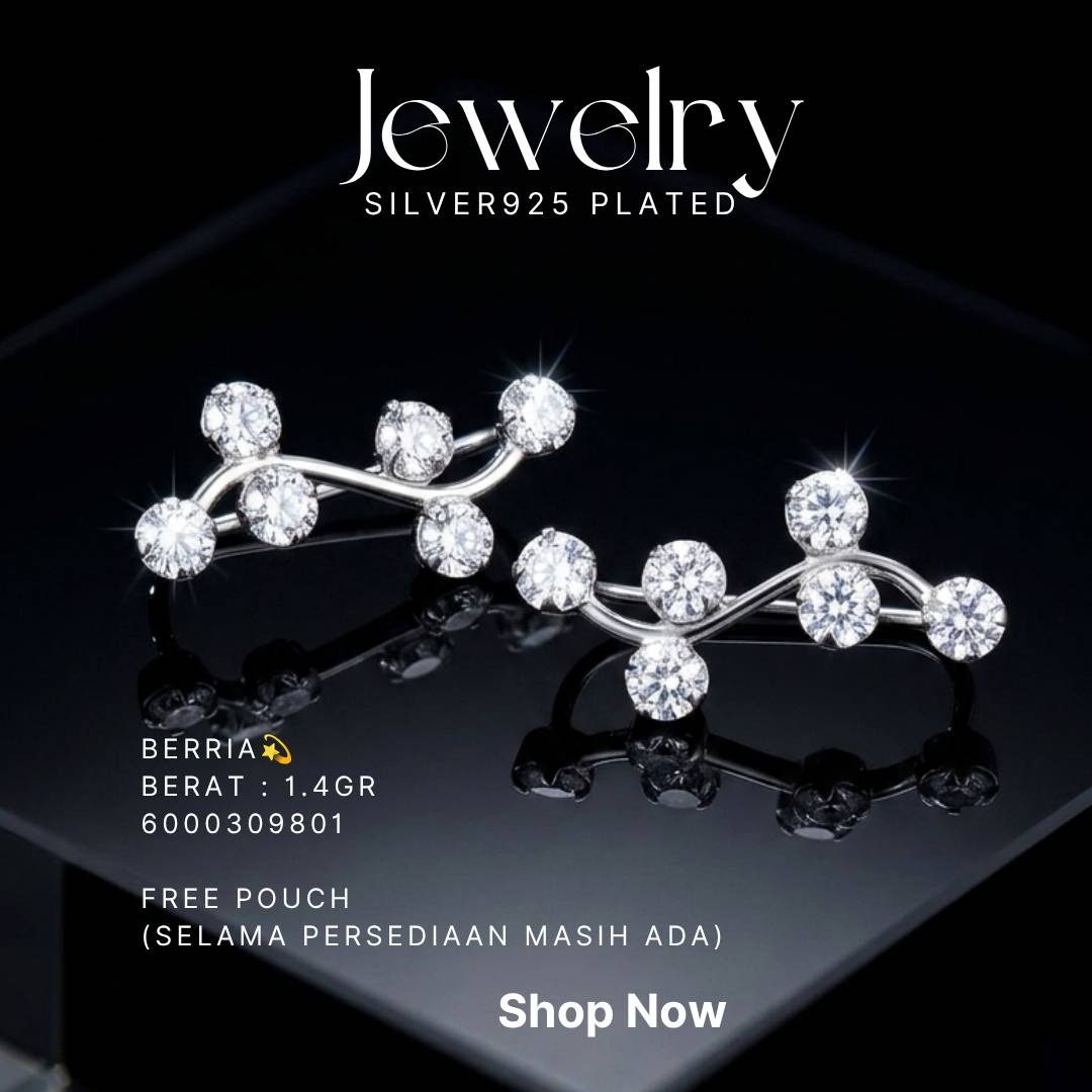 Anting slip perak 925 model Berria gelombang dengan lima zirkonia bulat