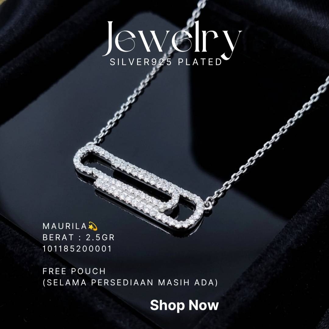 Kalung perak 925 model Maurila dengan liontin klip bertabur zirkonia